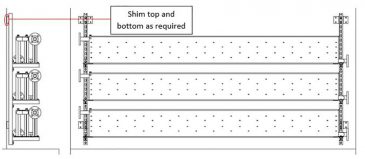 FireFlo assemblies mounted to wall mounting brackets (end and front views)