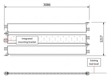 Embedded FireFlo assemblies connected in series (plan and front views)