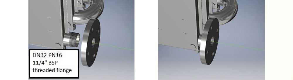 Connection to FireFlo collector using DN32 PN16 flanged connection.